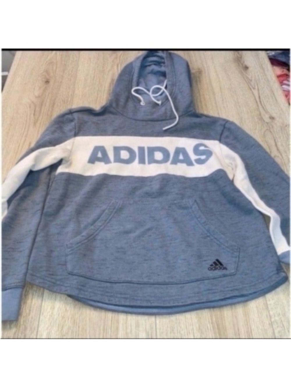adidas Heather Blue and White Logo Pullover Hoodie sweatshirt